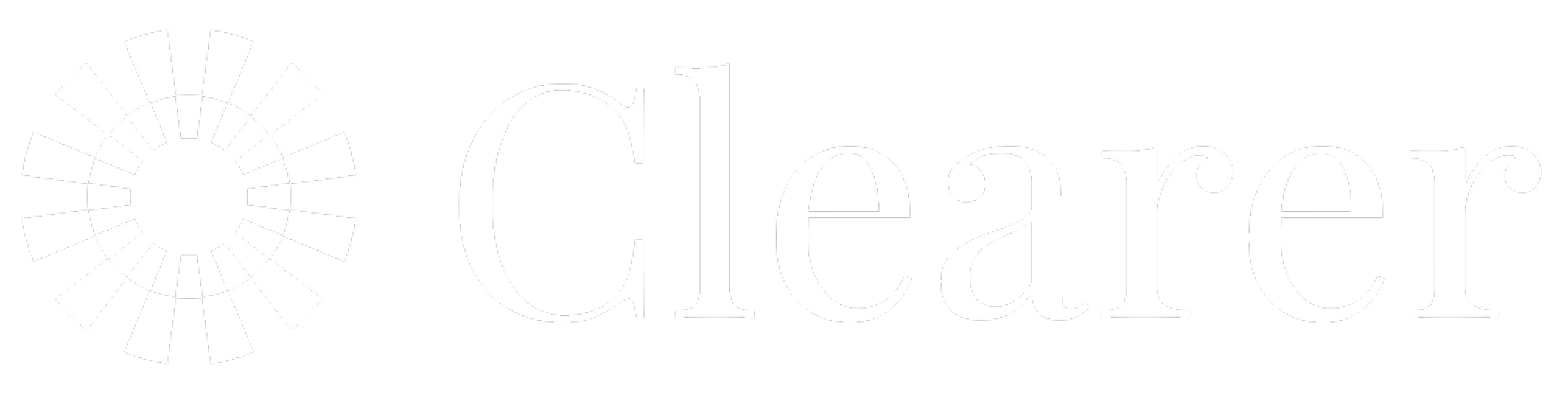 Logo with the word 'Clearer' and a circular design on the left.