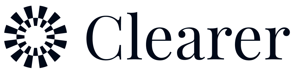 Logo with a circular design and the word 'Clearer' in dark text.