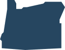 A simple, dark blue silhouette of the state of Oregon.