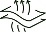 A line drawing of two wavy horizontal arrows, with curved arrows pointing up above and down below.