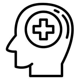 A line icon of a human head in profile with a plus sign inside a circle.