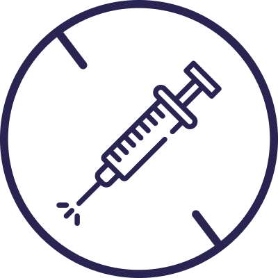 A line icon of a syringe inside a target circle on a green background.
