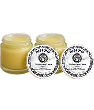 Two jars of heptune collagen honey balm with labels.