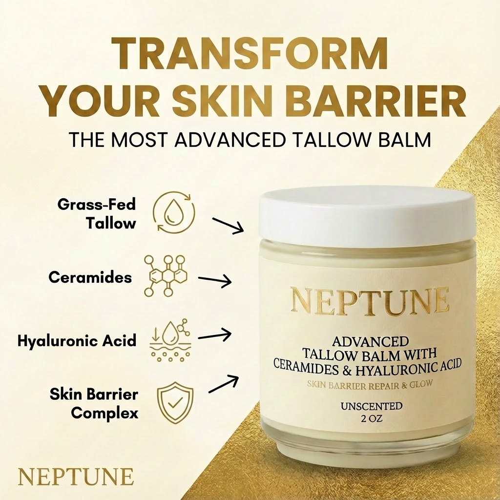 Neptune Tallow + Honey Balm with positive user reviews and Trustpilot rating.