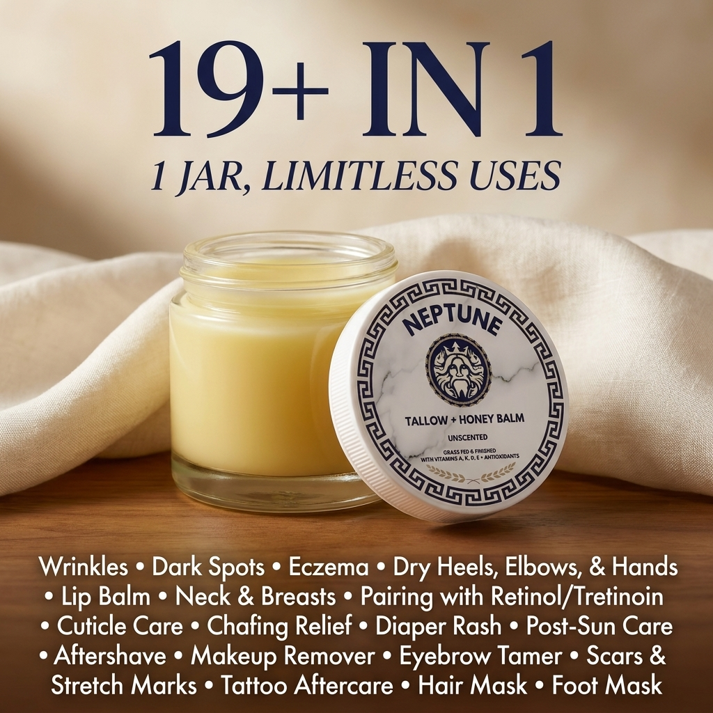 Neptune Tallow + Honey Balm with positive user reviews and Trustpilot rating.