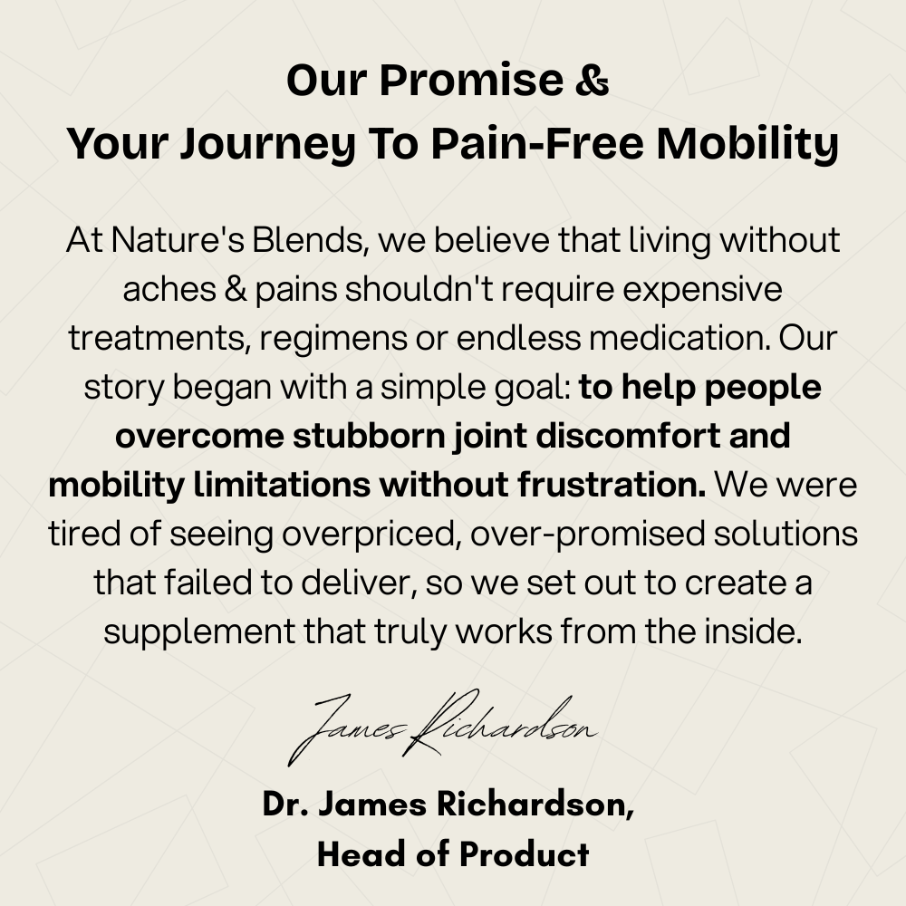 Text about pain-free mobility and joint discomfort by Dr. James Richardson.