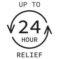 Text reading 'Up to 24 Hour Relief' with circular arrows.