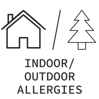 Icons of a house and tree with text 'Indoor/Outdoor Allergies'.
