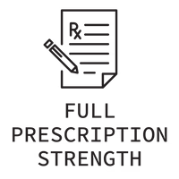 Icon of a prescription pad with text 'Full Prescription Strength'.