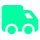 A bright green, stylized, blurry icon of a delivery truck on a white background.