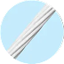 A close-up of a bundle of white wires against a light blue circular background.