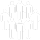 Silhouette of nine stick figures arranged in a circle on a black background.