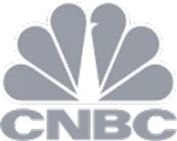 CNBC logo in grayscale featuring a stylized peacock design.