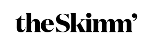 The logo for theSkimm’ in black serif font on a white background.