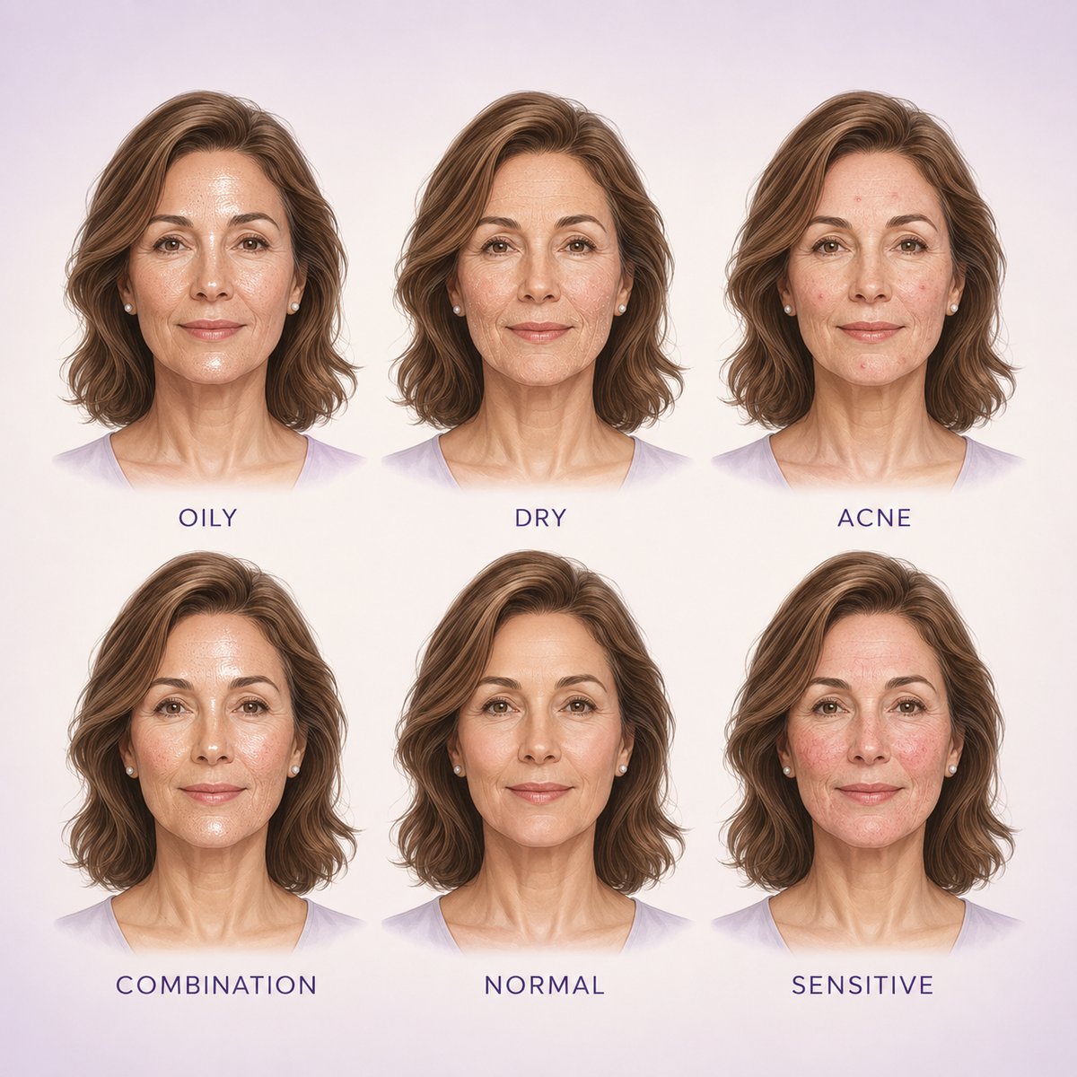 Illustration showing different skin types