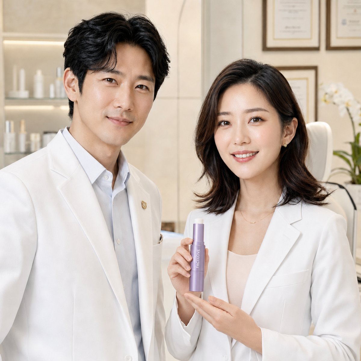 Beauty professionals holding the cosmetic stick