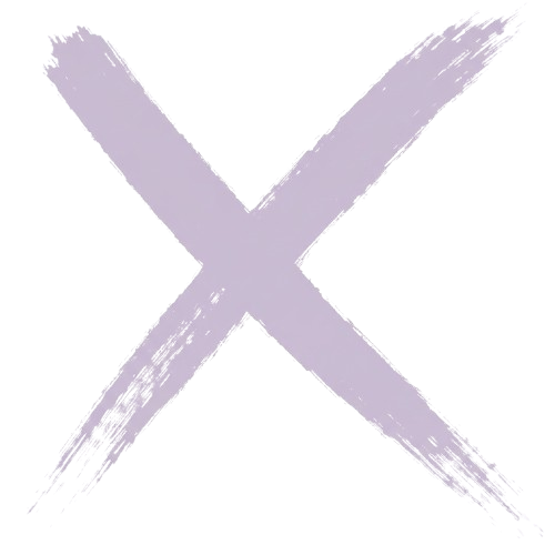 A light purple X painted with brushstrokes on a white background.