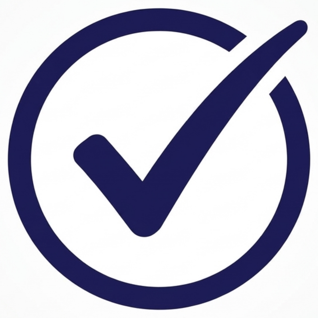 A dark blue checkmark inside a dark blue circle.