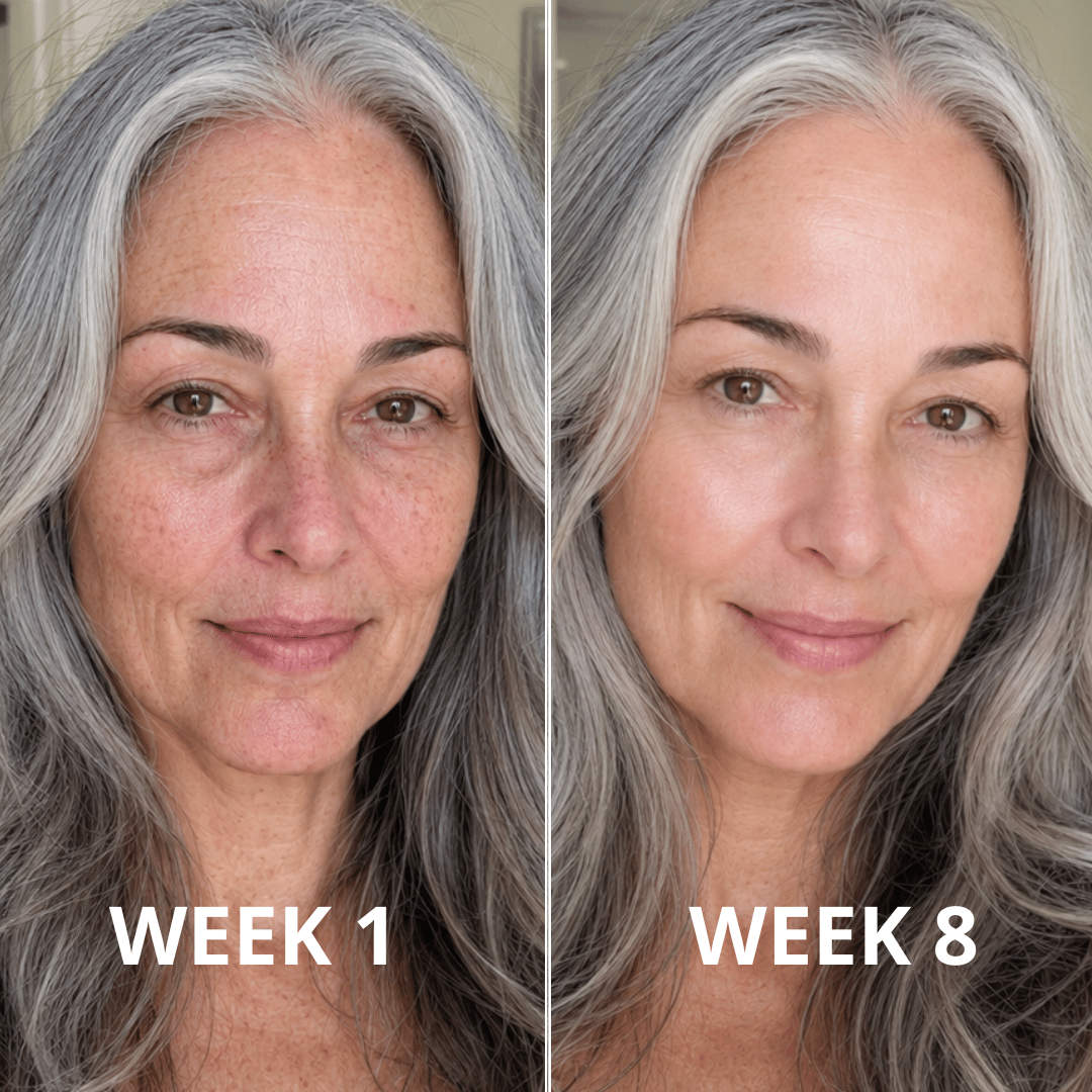 Week 1 and Week 8 skin appearance comparison