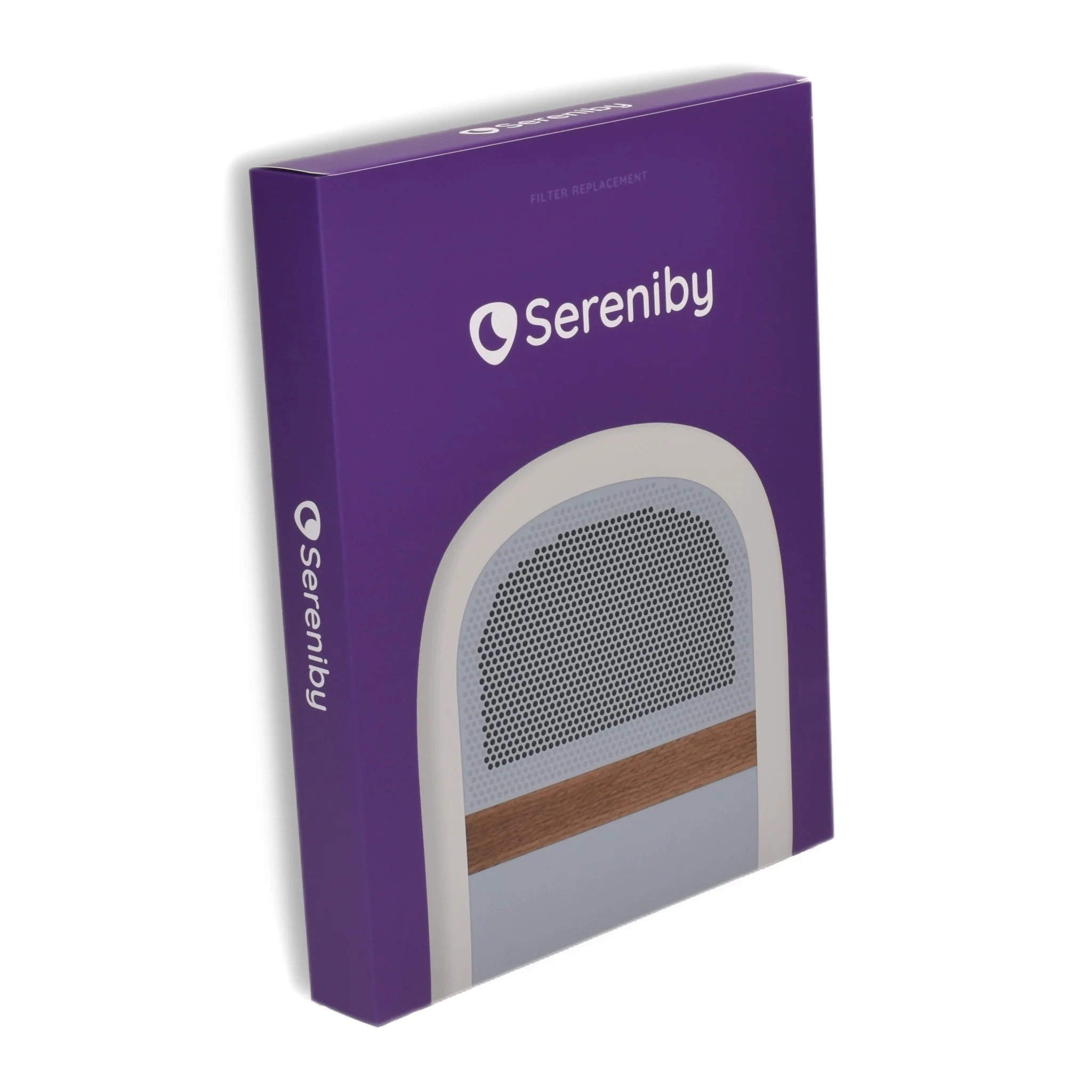 A purple box for a Sereniby filter replacement, set against a white background.