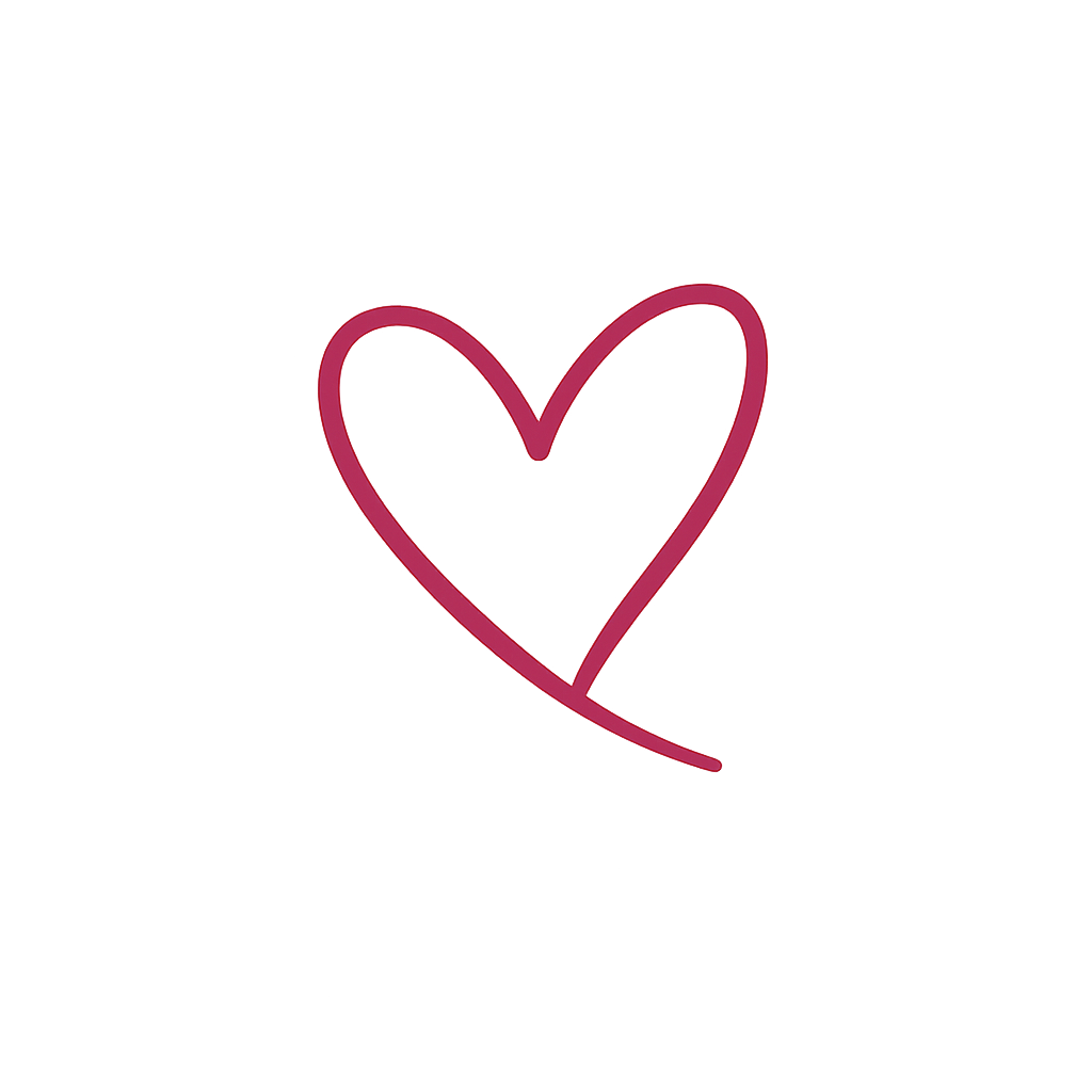 A simple, hand-drawn magenta heart on a white background.