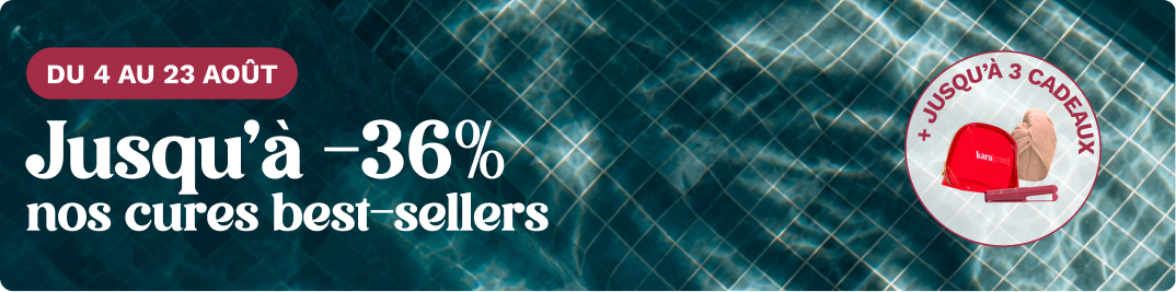 A promotional banner in French advertising up to 36% off best-sellers and up to 3 free gifts.