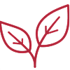 A red outline of a small plant sprout with two leaves.