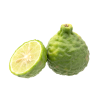 A whole and a half bergamot fruit on a white background.