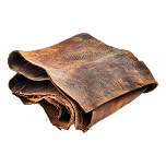 Folded brown sheet of material resembling aged parchment or fabric.