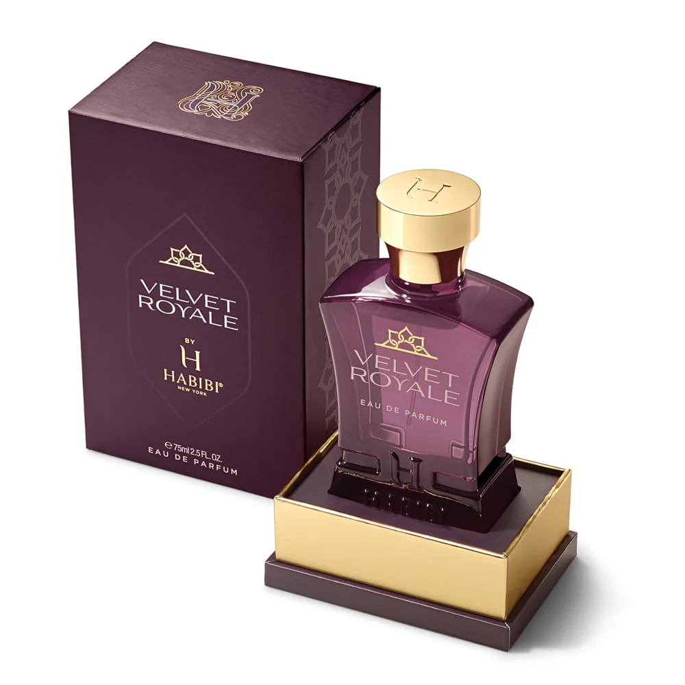 Perfume bottle and box labeled 'Honeyed Tobacco & Oud' by Habibi, in brown and gold packaging.
