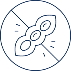 A line-art icon of a soybean pod crossed out in a circle.