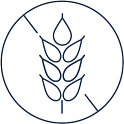 A line icon of a stalk of wheat in a circle with a diagonal line through it.