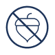 A blue pixelated icon of a crossed-out acorn, indicating 'no nuts' or 'nut-free'.