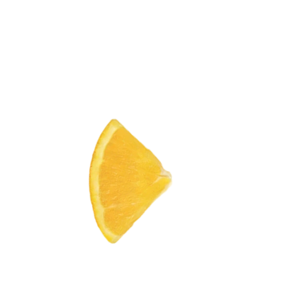 A single wedge of an orange on a white background.