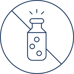 A line art icon of a bottle with bubbles, enclosed in a circle with a diagonal line crossing through it.