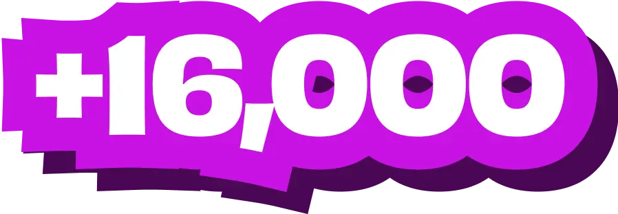 Bold white text '+16,000' on a purple background.