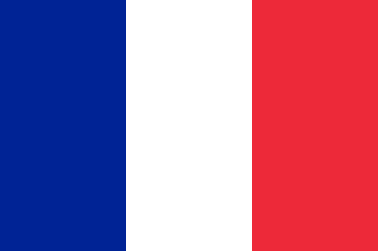 The flag of France, with three vertical stripes of blue, white, and red.