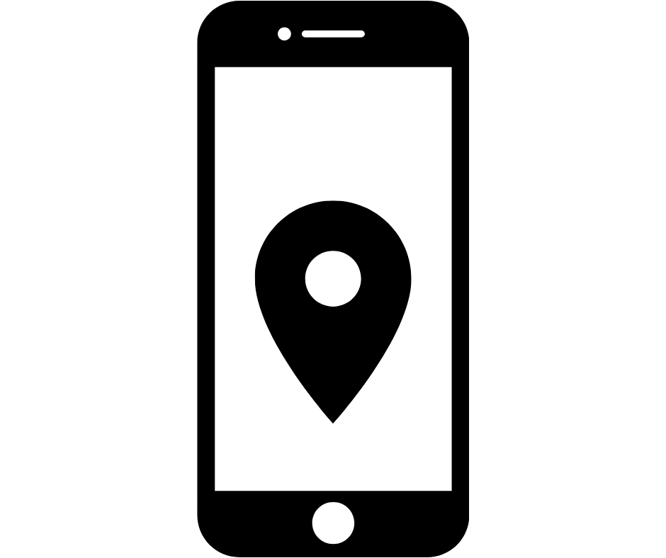 Icon of a smartphone with a location pin on the screen.