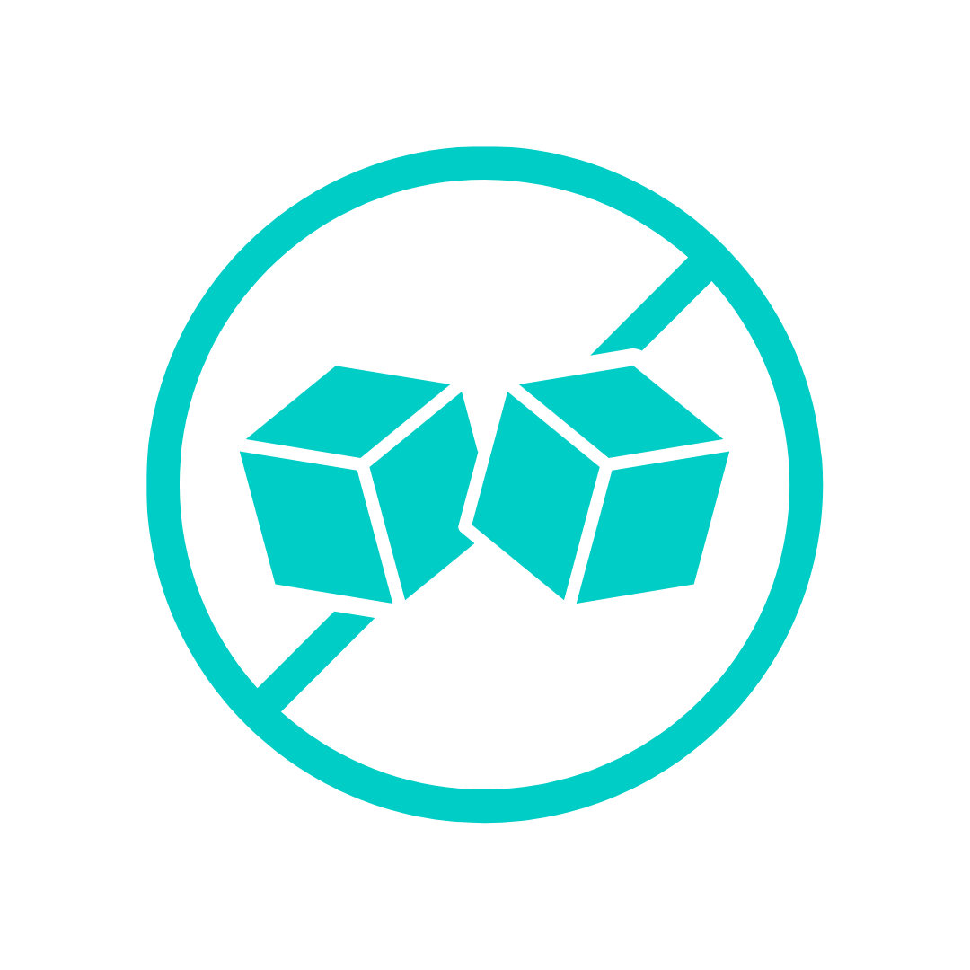 A teal icon representing 'sugar-free', with two cubes inside a crossed-out circle.