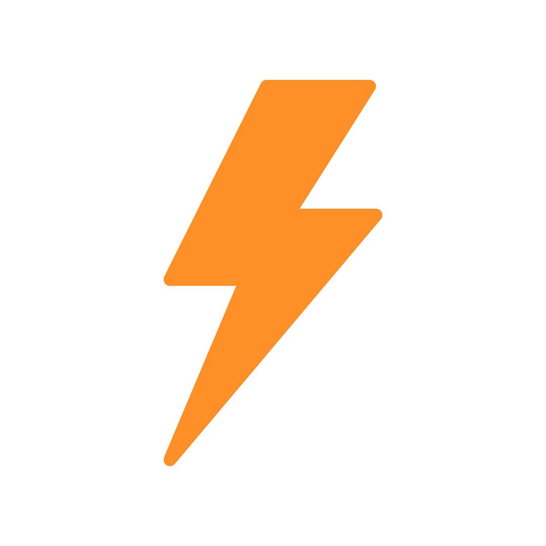 An orange lightning bolt icon on a white background.