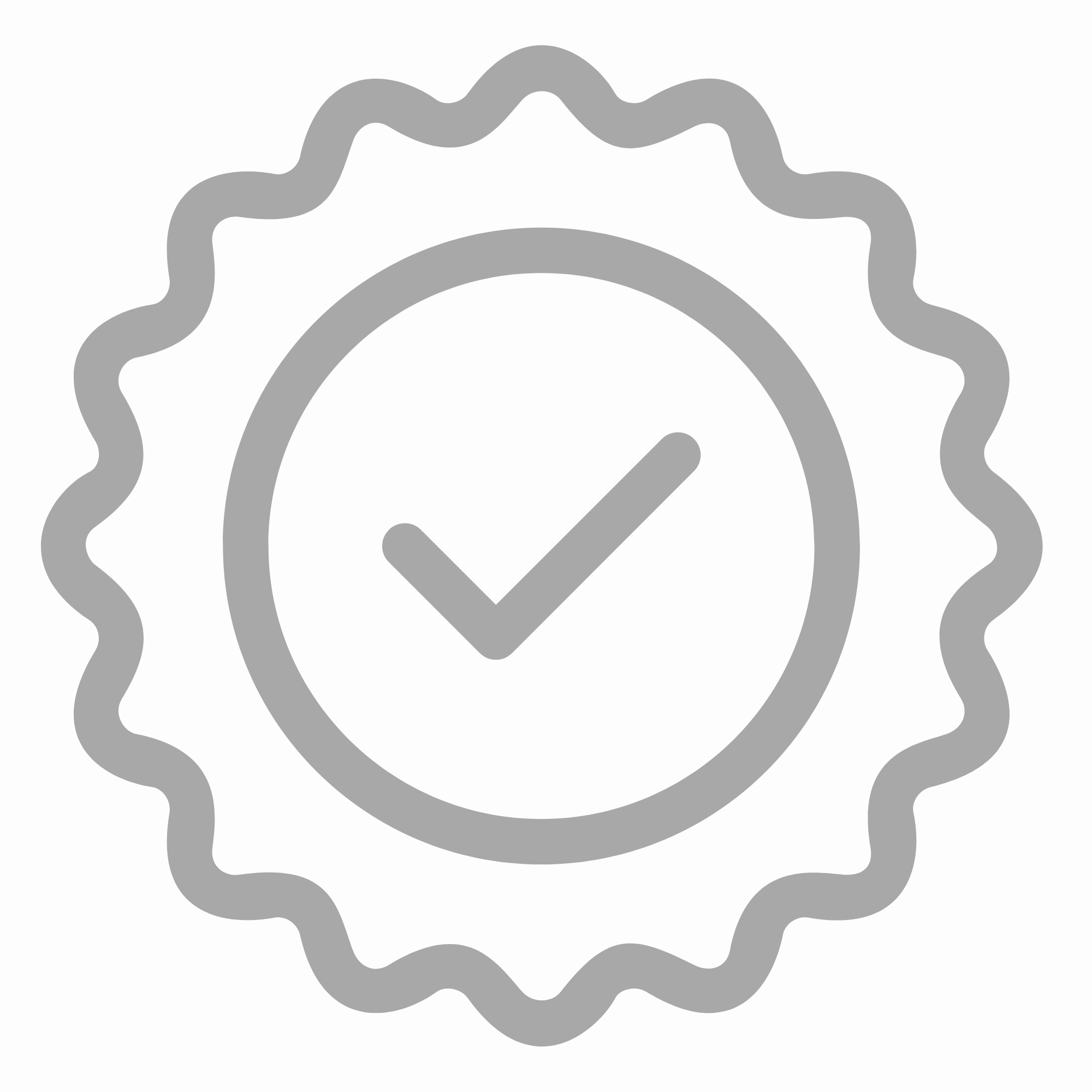 Gray badge icon with a check mark inside a scalloped circle.