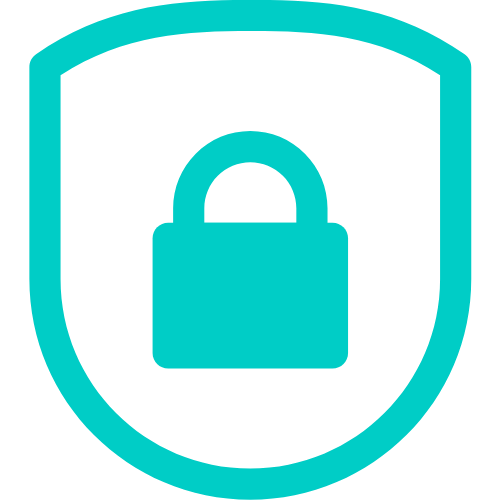 Blue padlock inside a shield icon on a white background.