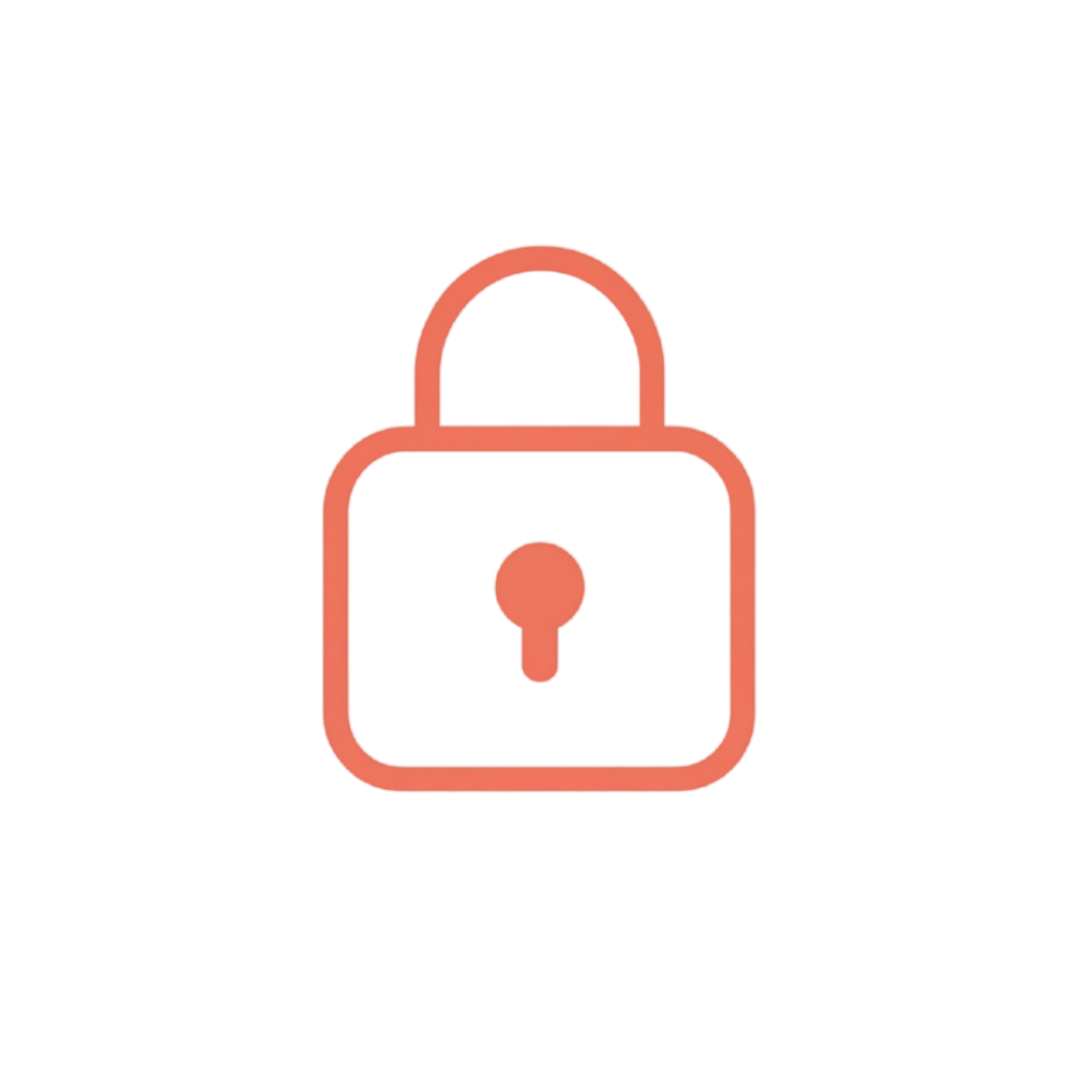 An orange outline icon of a closed padlock on a white background.