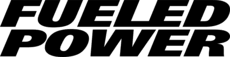 The logo for Fueled Power in bold, black, italicized font on a dark green background.