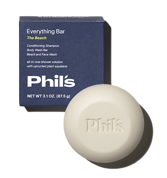 'Phil's Everything Bar with packaging, an all-in-one body and hair cleansing solution.'