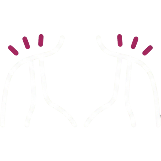 A stylized white outline of a heart with magenta horns on top.