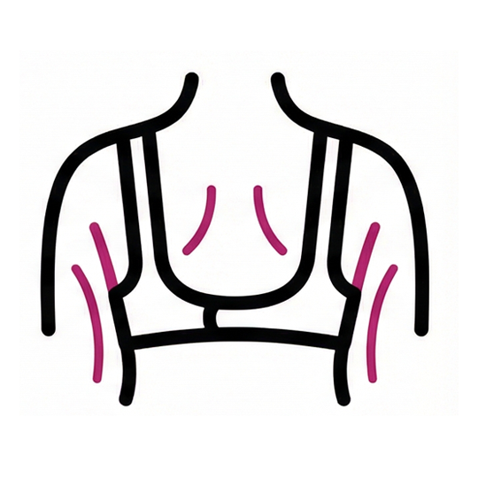 A line drawing of a person's back and shoulders in a bra, with lines indicating skin bulge.