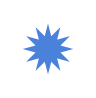 A blue, twelve-pointed starburst icon on a white background.