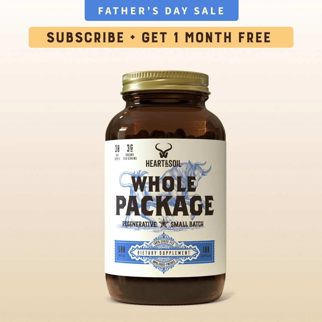 An advertisement for a Father's Day sale on Heart & Soil Whole Package dietary supplement.