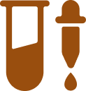A brown icon of a test tube and an eyedropper with a single drop falling.